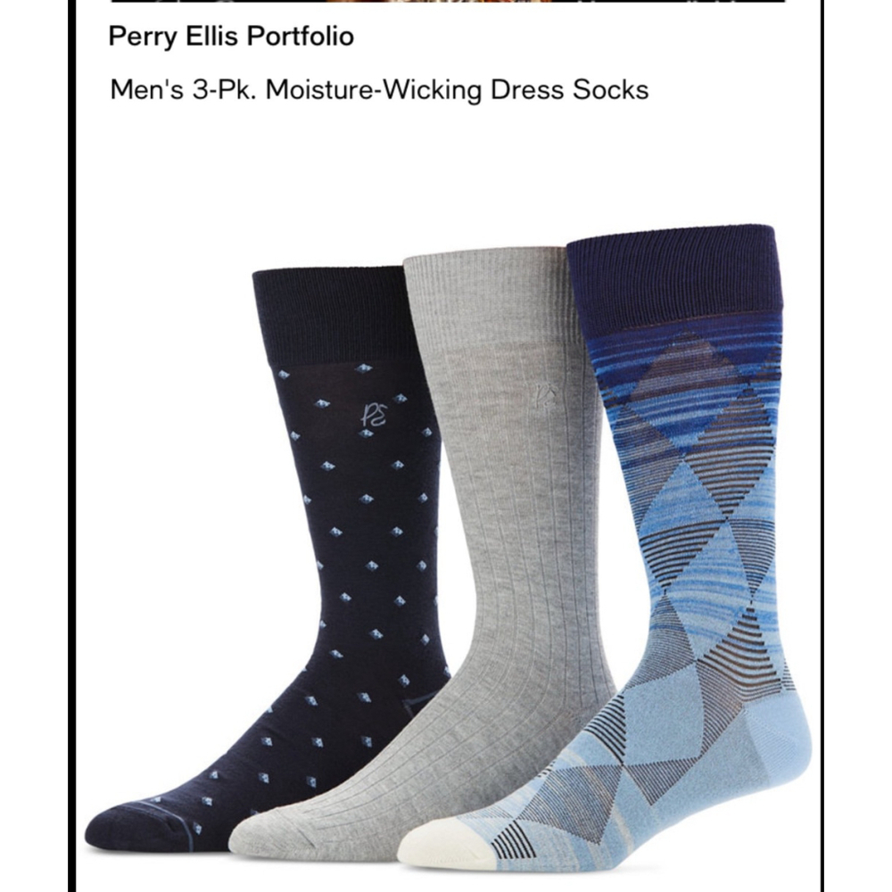 Perry Ellis Men's 3-Pk. Moisture-Wicking Dress Socks